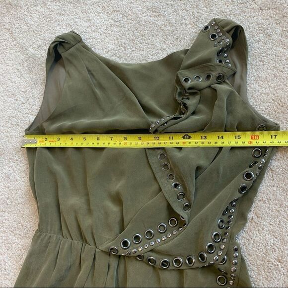 HAUTE Hippie Military green grommets silk dress Sz XS - Picture 9 of 14